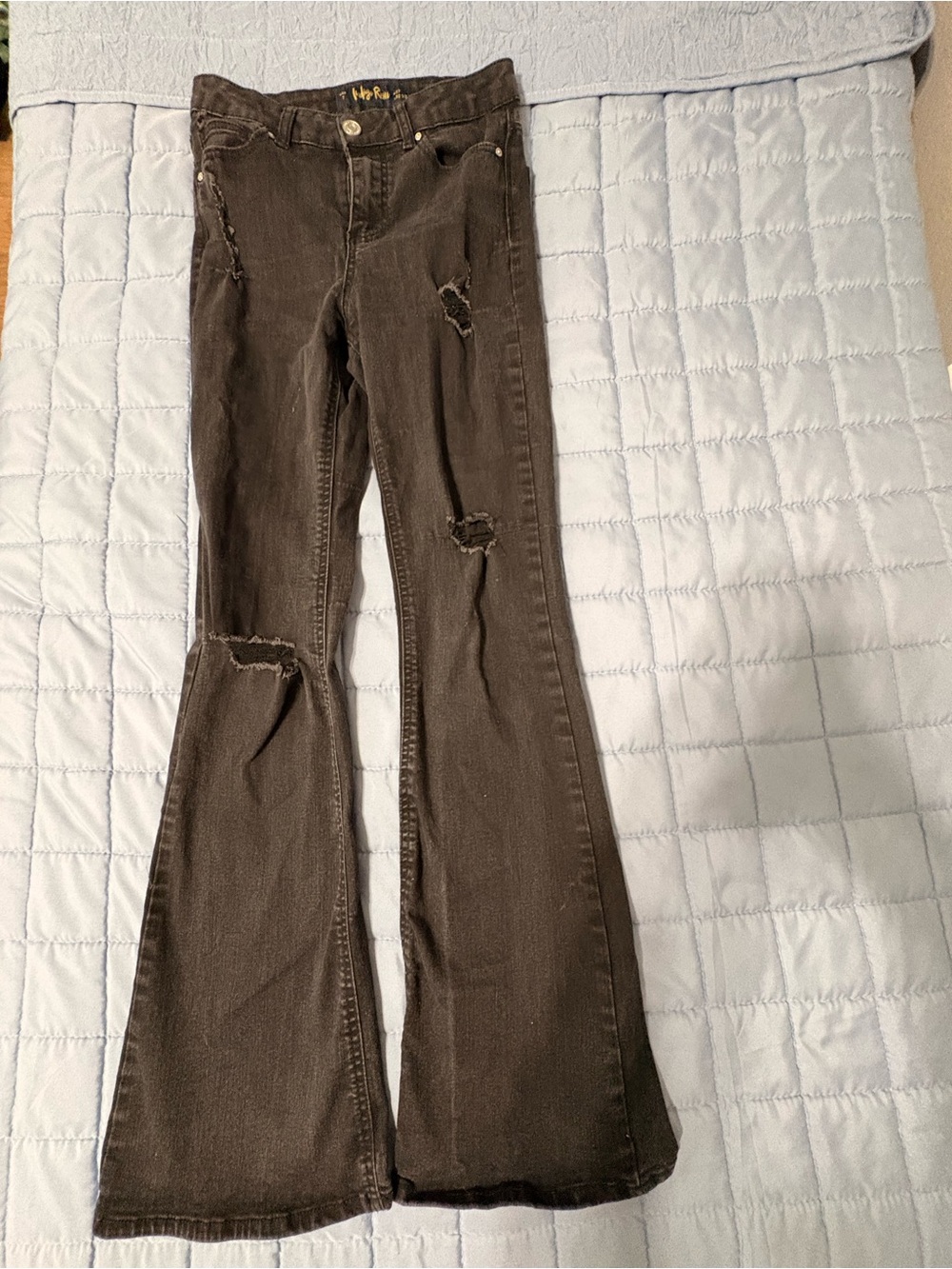 Women's Distressed Black Flared Jeans